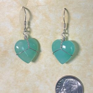 Chrysoprase Heart Earrings, Silver Wrap