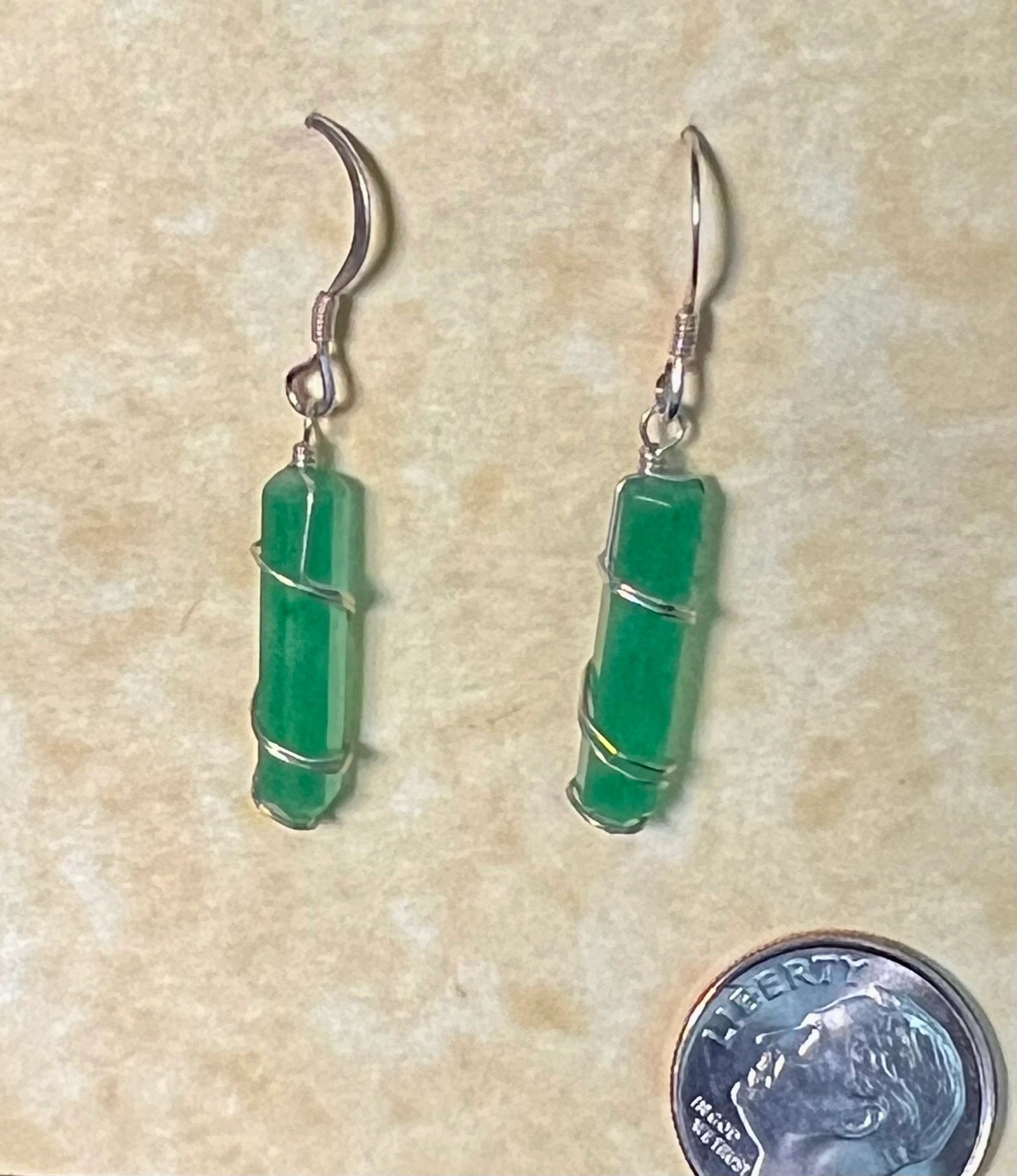 Green Aventurine Earrings, Silver Wrap