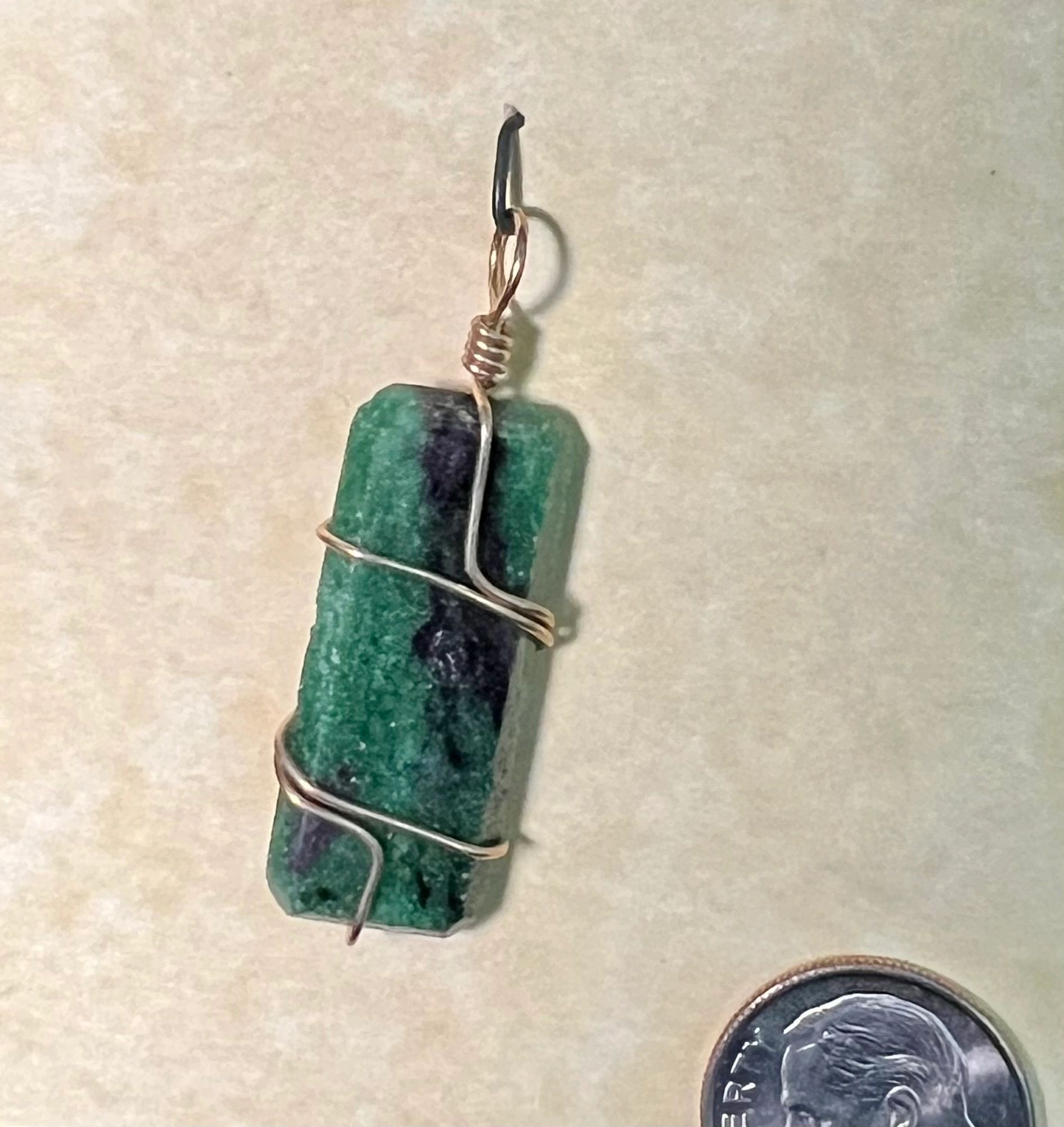 Ruby in Zoisite Pendant, Gold Wrap