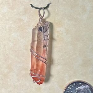 Tangerine Quartz Pendant, Silver Wrap