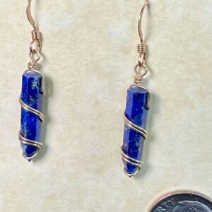 Lapis Earrings, Gold Wrap