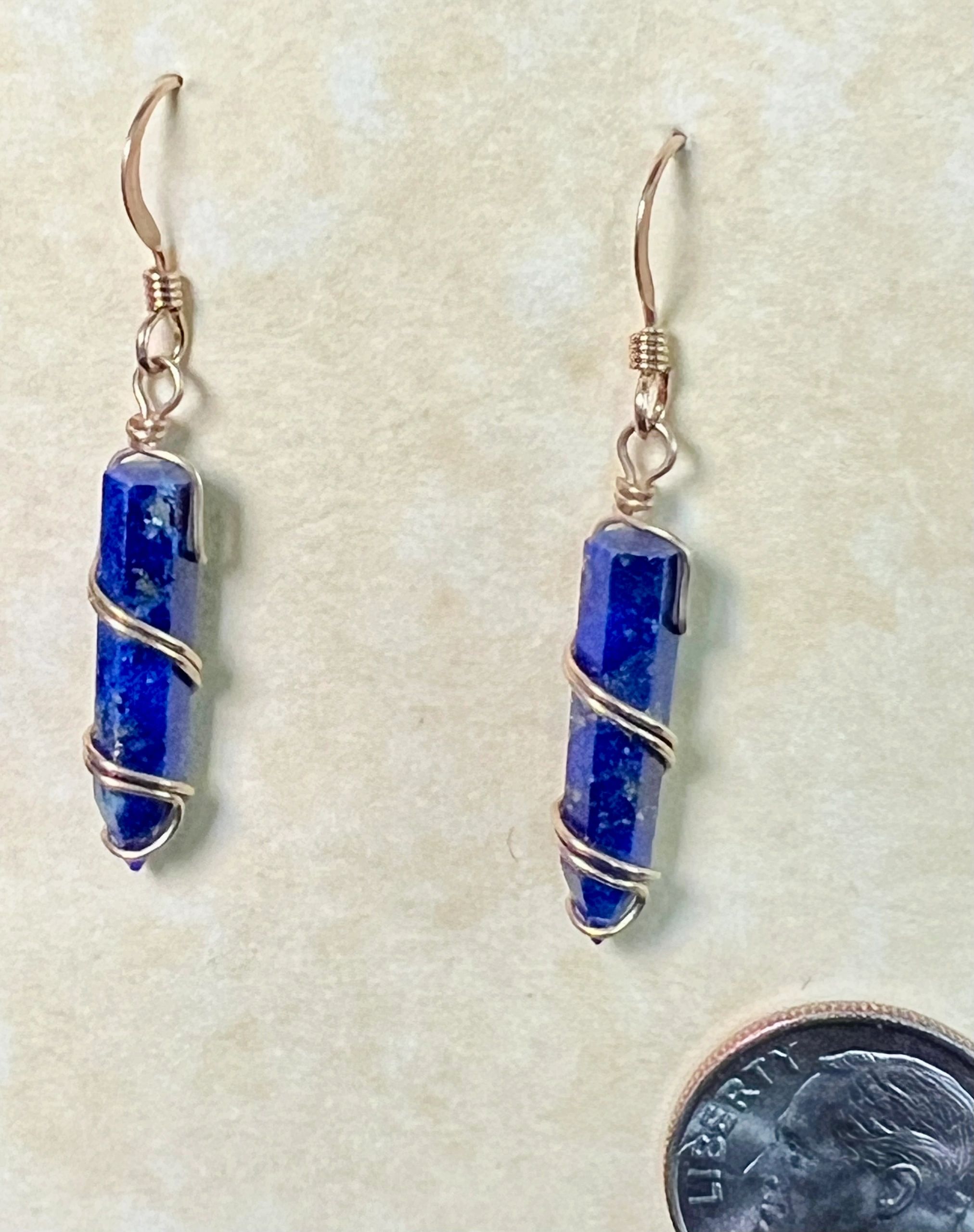 Lapis Earrings, Gold Wrap