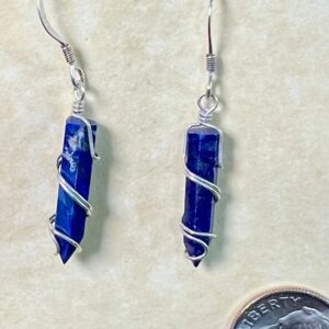 Lapis Earrings, Silver Wrap