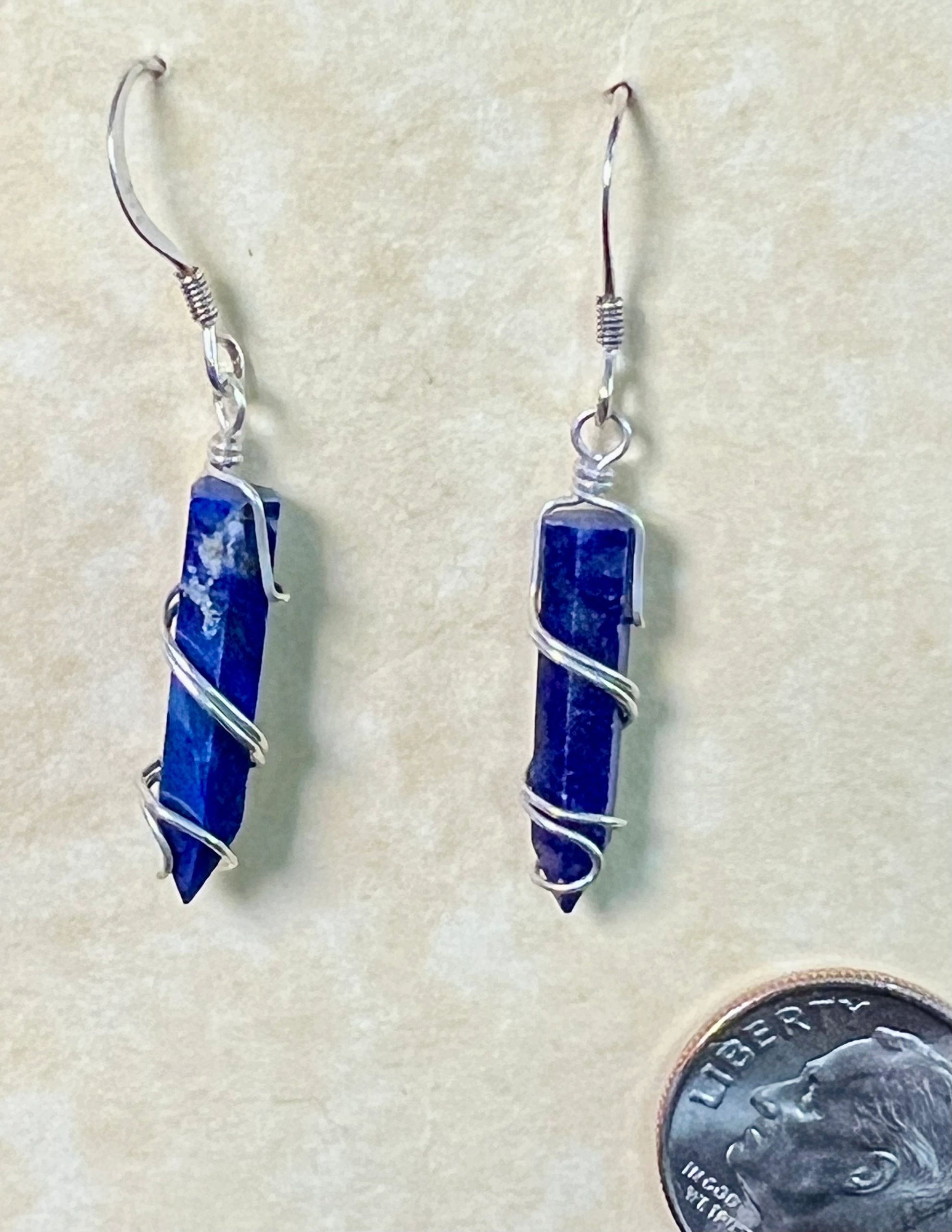 Lapis Earrings, Silver Wrap