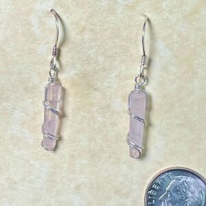 Rose Quartz Earrings, Silver Wrap