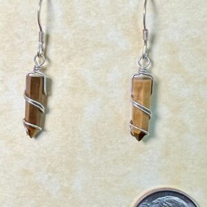 Tigers Eye Earrings, Silver Wrap