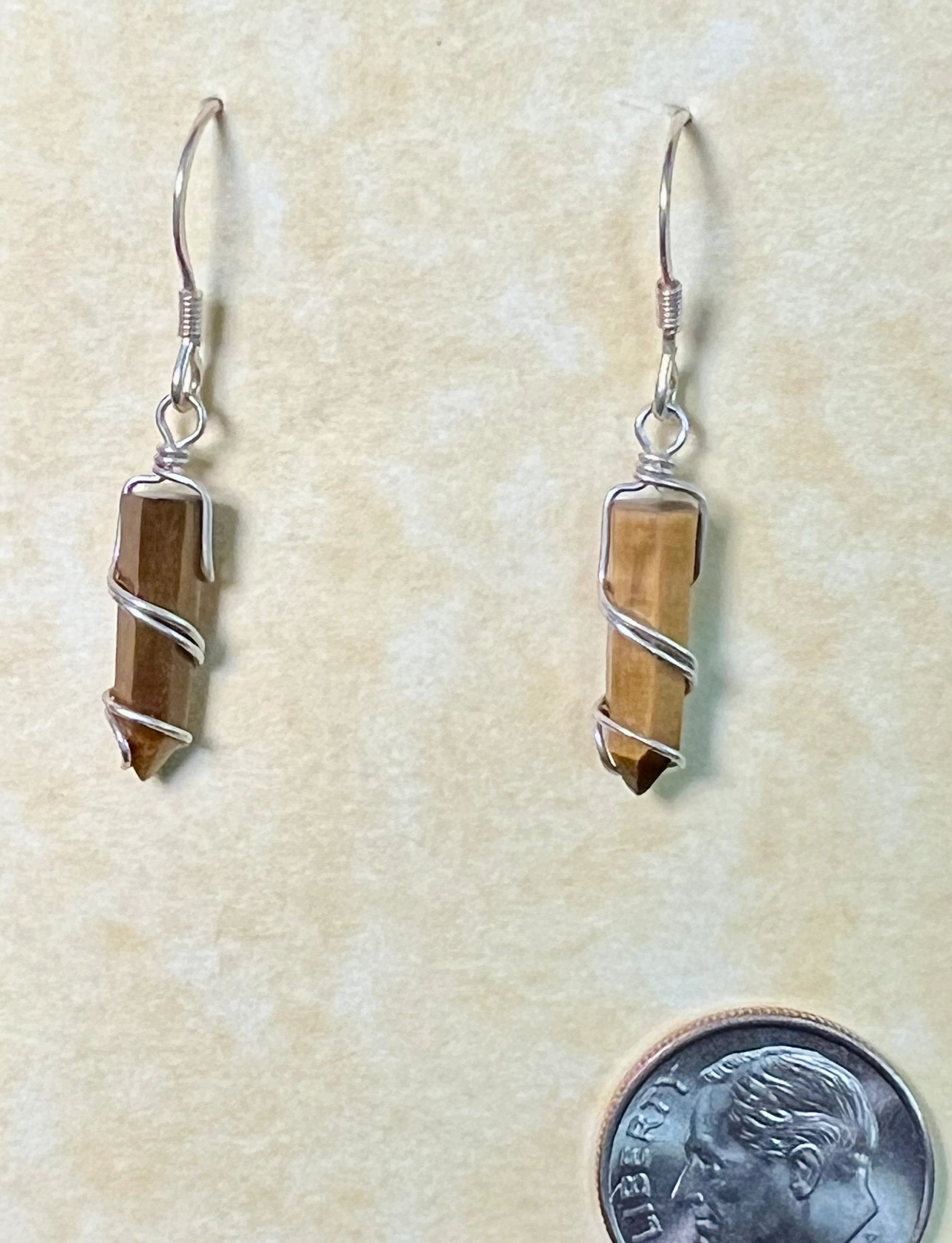Tigers Eye Earrings, Silver Wrap