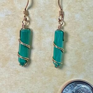 Malachite Earrings, Gold Wrap