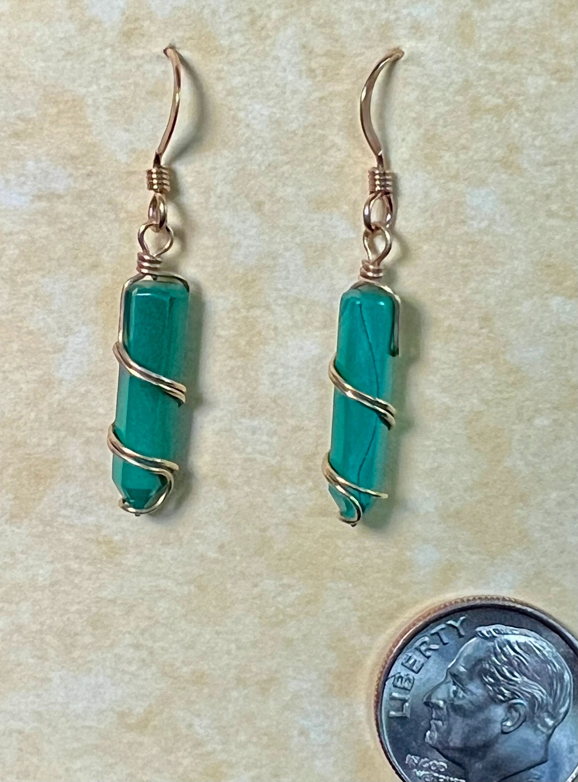 Malachite Earrings, Gold Wrap