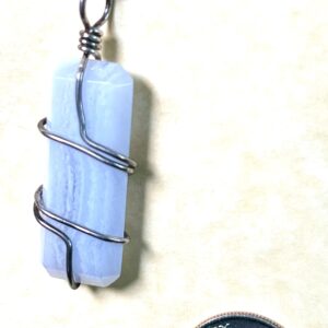 Blue Lace Agate Pendant, Silver Wrap