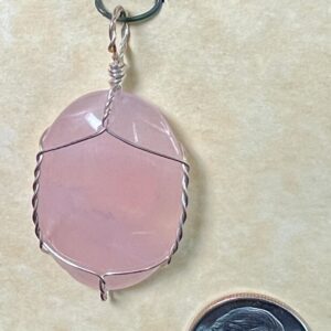 Rose Quartz Oval Pendant, Silver Wrap