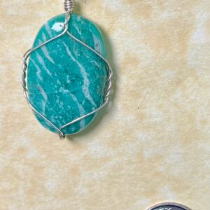 Amazonite Oval Pendant, Silver Wrap