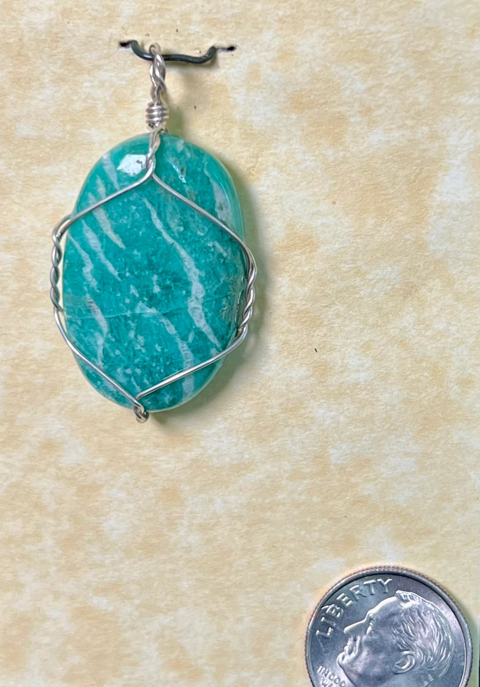 Amazonite Oval Pendant, Silver Wrap