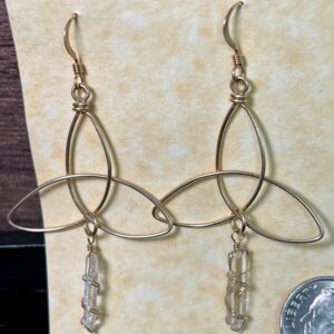 Quartz Point Earrings w/ design, Gold Wrap