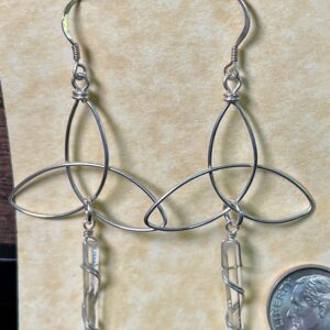Quartz Point Earrings w/ design, Silver Wrap