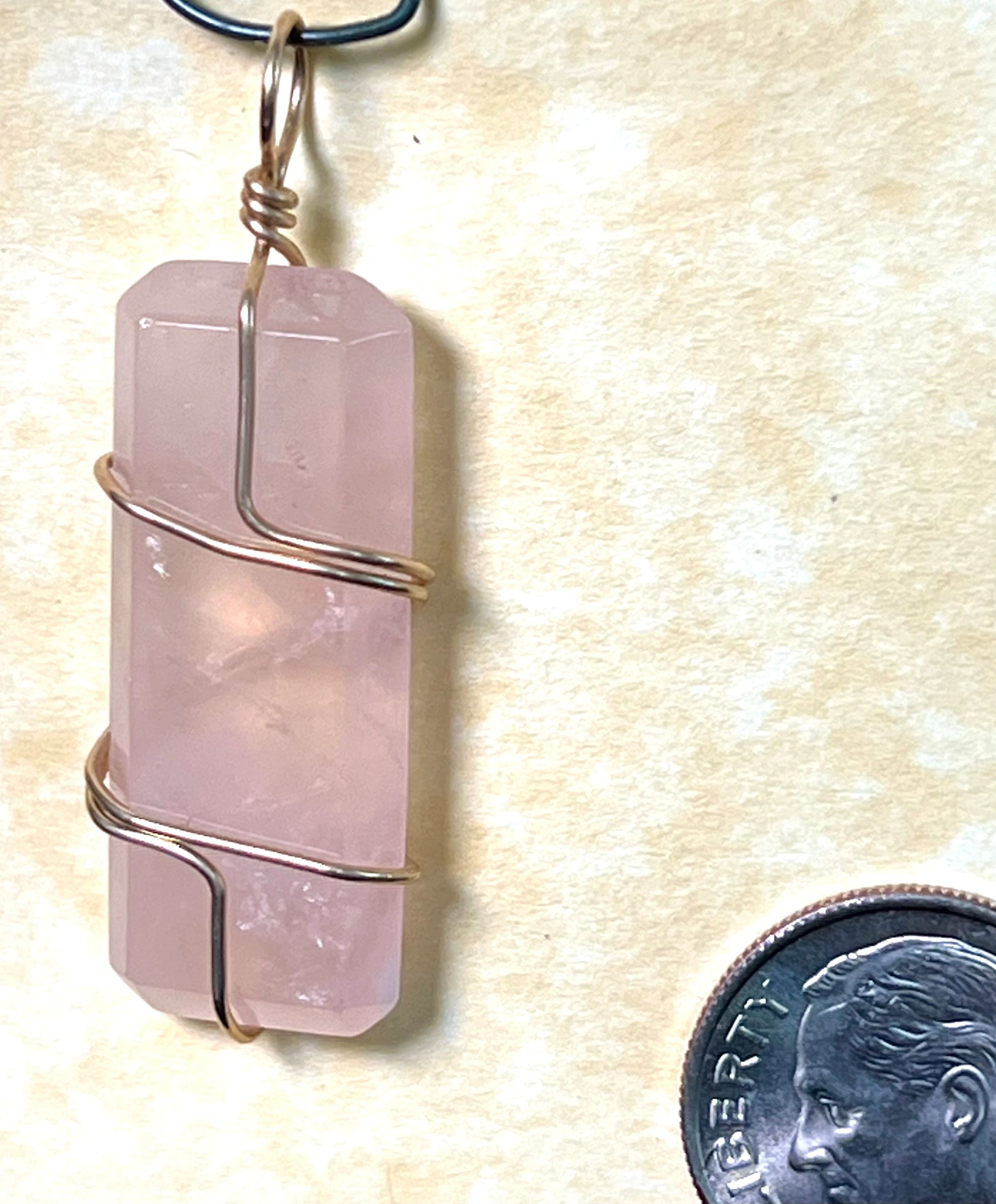 Rose Quartz Pendant, Gold Wrap